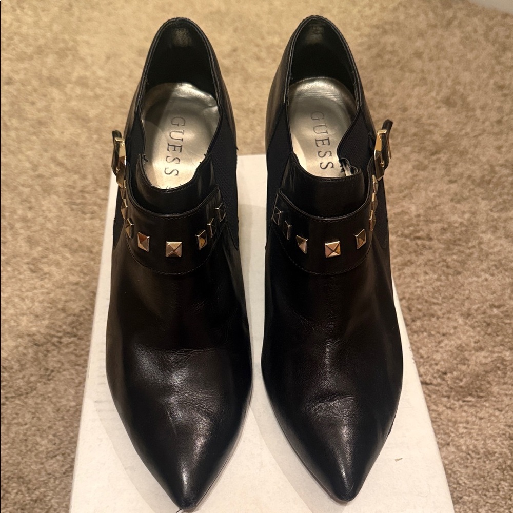 GUESS Black Ankle Boots with Gold Studs